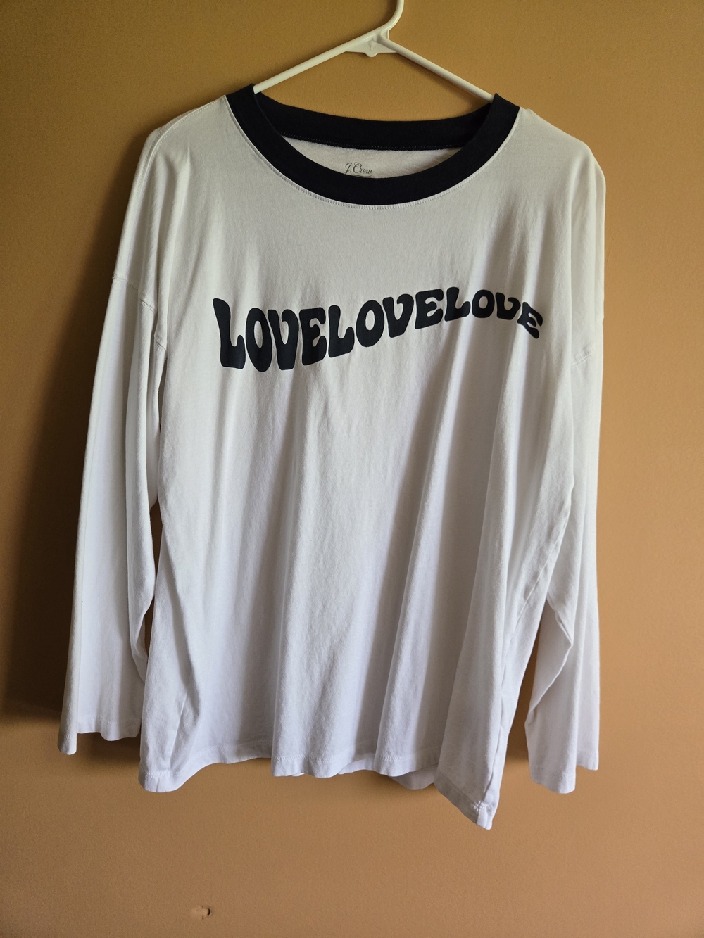 J. Crew LOVELOVELOVE White & Black Long Sleeve Tee PTP=20.5"
